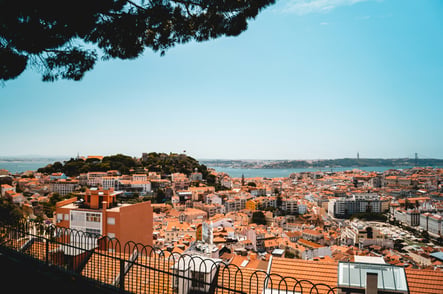 Aerial view of Lisbon rooftops overlooking the Tagus river